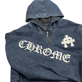 Chrome Hearts 3 Cross Patch Denim Quarter Zip Hoodie