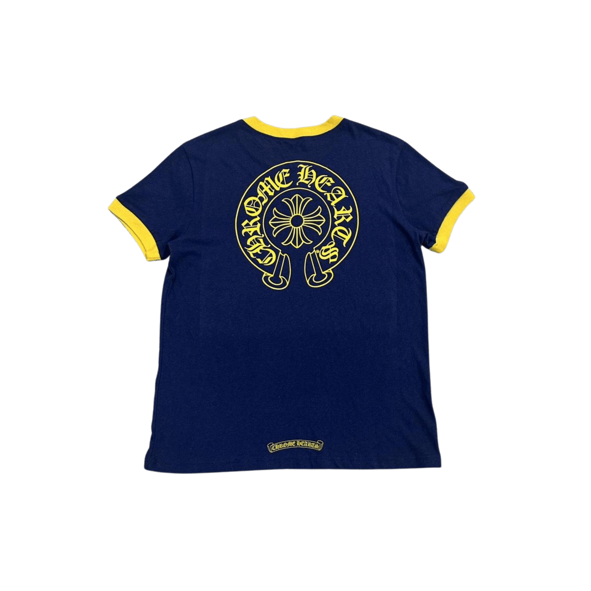 90s OLD CHROME HEARTS Tシャツ ネイビー×イエローロゴ Chrome Hearts Women's Roller Skate T-Shirt Navy Blue Yellow