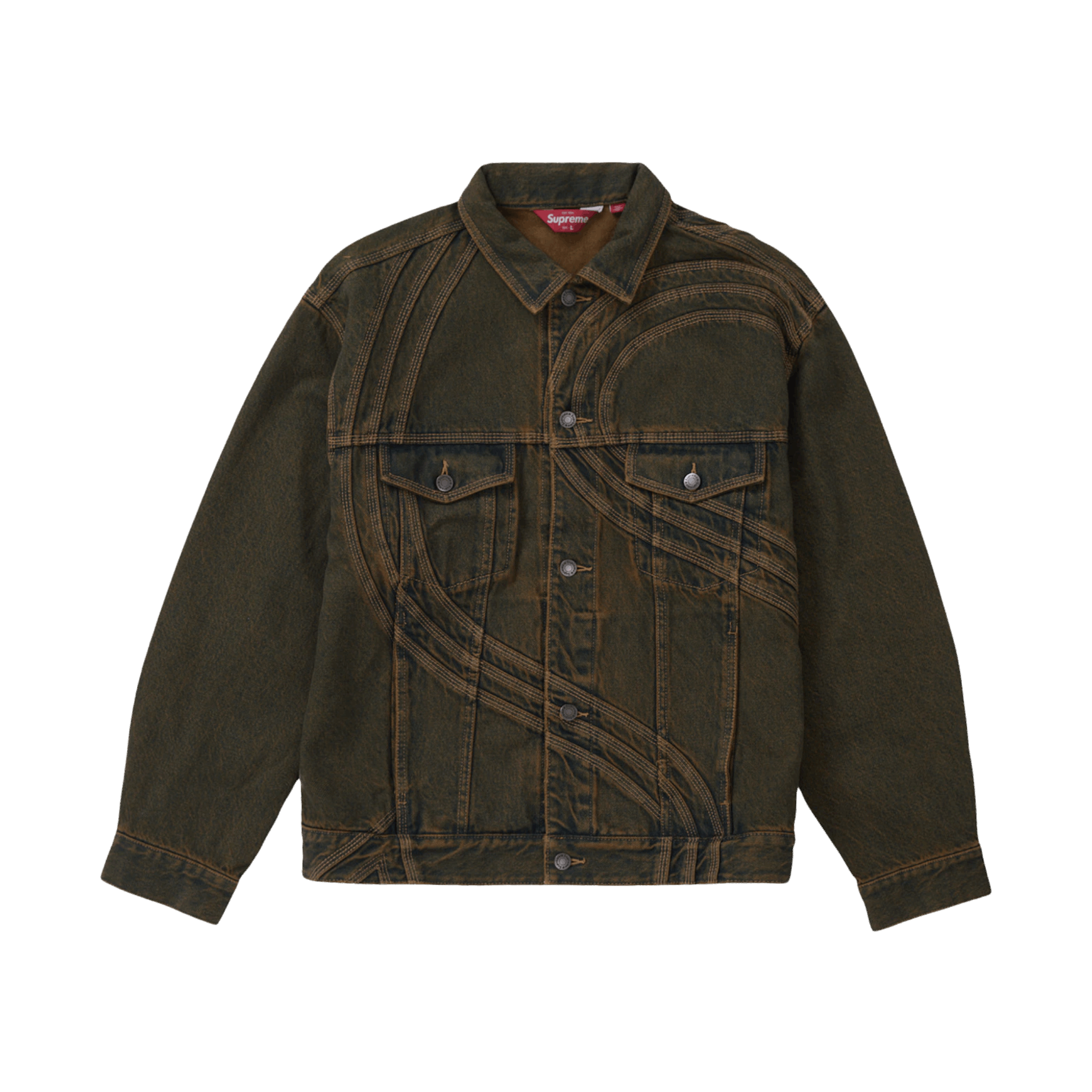Supreme S Logo Denim Trucker Jacket Dirty Green