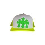 Chrome Hearts Cemetery Cross Trucker Hat Neon Yellow - Morely TrendsChrome Hearts Type here:)