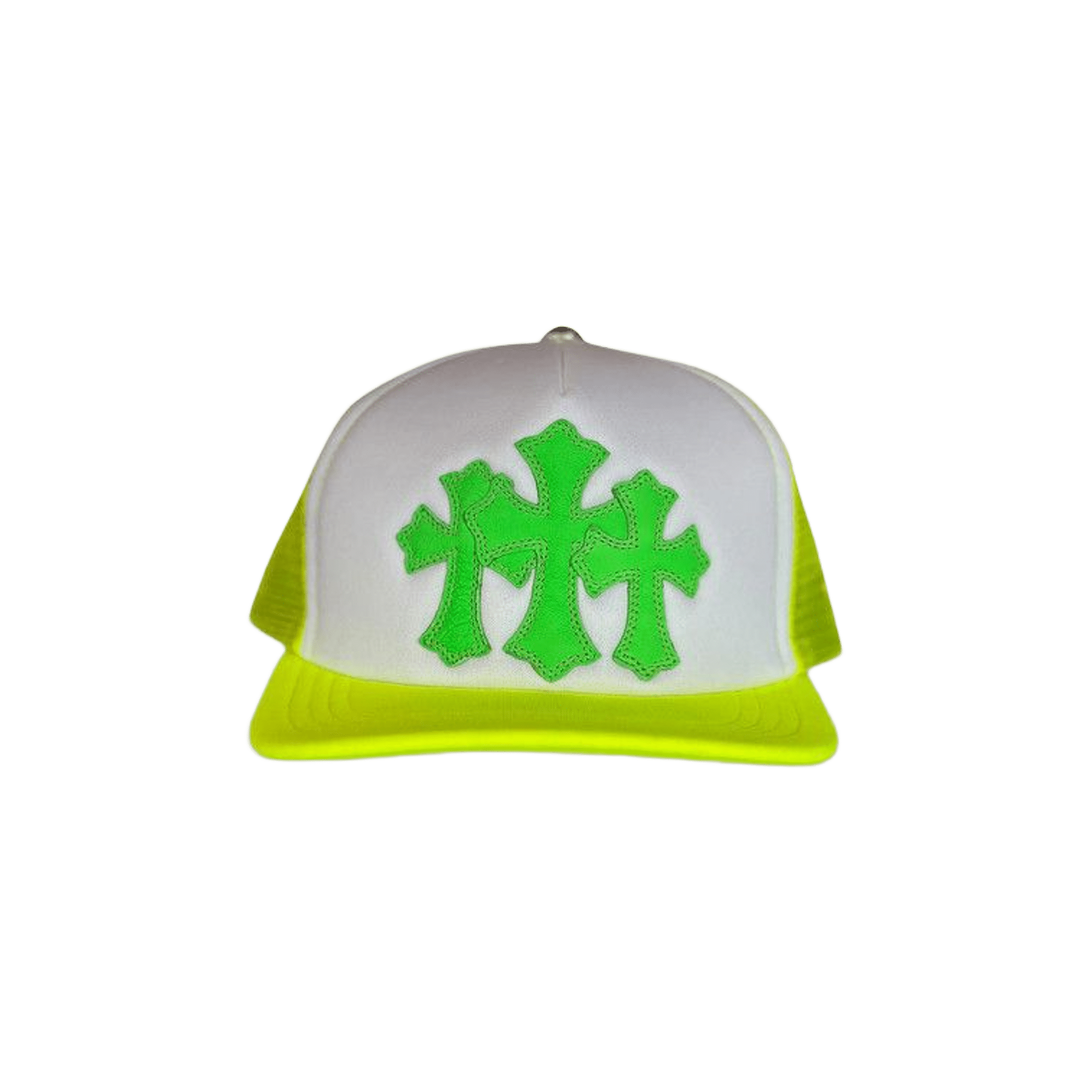 Chrome Hearts Cemetery Cross Trucker Hat Neon Yellow - Morely TrendsChrome Hearts Type here:)