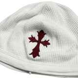 Chrome Hearts Vintage Cross & Scroll Logo Thermal Skully Beanie White Red