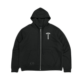 Chrome Hearts T Scroll Logo Thermal Zip Up Hoodie Black