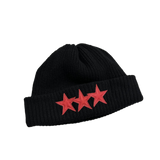 Chrome Hearts Cashmere 3 Red Leather Star Patch Beanie Black