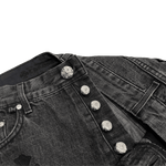 Chrome Hearts Black White Leather Cross Patch Fleur Knee Denim Jeans Grey