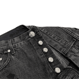 Chrome Hearts Black White Leather Cross Patch Fleur Knee Denim Jeans Grey