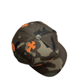 Chrome Hearts CH Logo Leather Cross Patch Snapback Cap Camo Orange