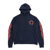 Chrome Hearts Red Horseshoe Logo Hoodie Navy