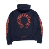 Chrome Hearts Red Horseshoe Logo Hoodie Navy