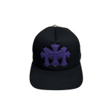 Chrome Hearts St. Barths Exclusive Purple 3 Leather Cross Patch Trucker Cap Black