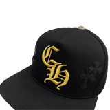 Chrome Hearts Leather Cross Patch CH Logo Snapback Cap Black Yellow
