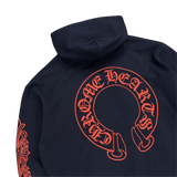 Chrome Hearts Red Horseshoe Logo Hoodie Navy