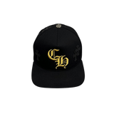 Chrome Hearts Leather Cross Patch CH Logo Snapback Cap Black Yellow