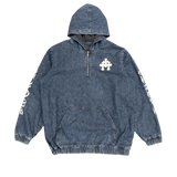 Chrome Hearts 3 Cross Patch Denim Quarter Zip Hoodie
