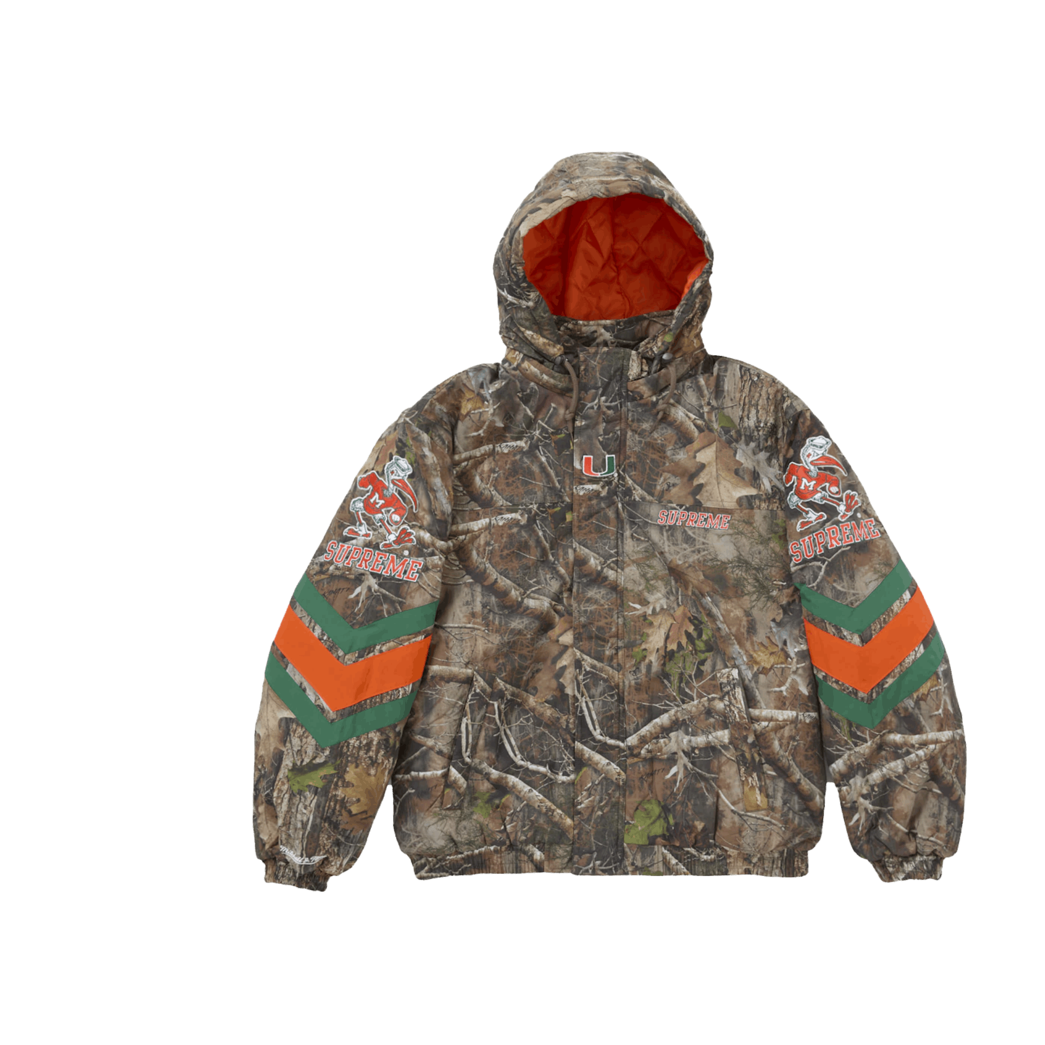 Supreme Mitchell & Ness NCAA Hooded Stadium Jacket Woodland Camo