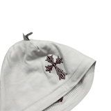 Chrome Hearts Vintage Cross & Scroll Logo Thermal Skully Beanie White Red