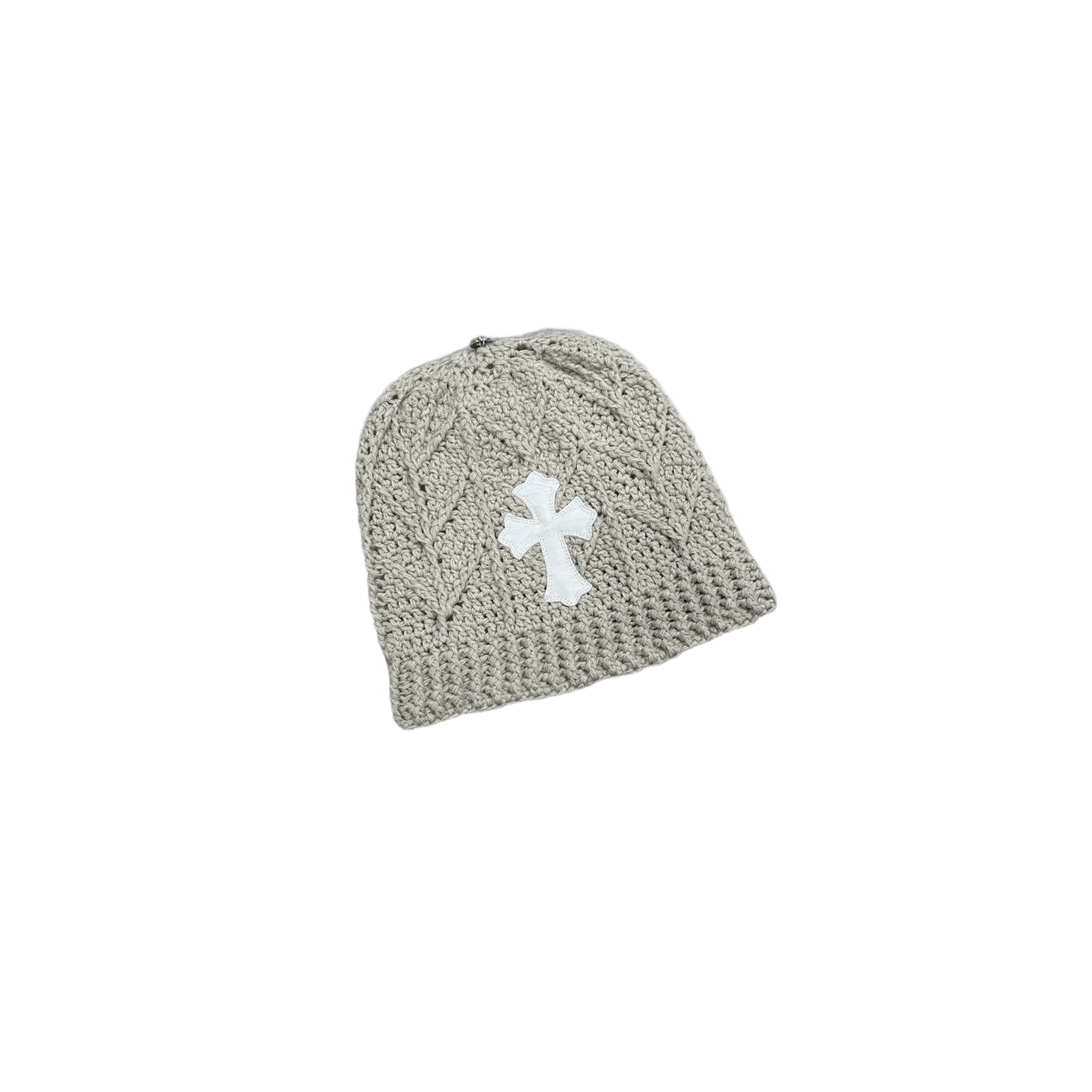 Chrome Hearts Cashmere White Leather Cross Patch Knit Pattern Beanie Cream - Morely TrendsChrome Hearts Type here:)