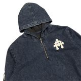 Chrome Hearts 3 Cross Patch Denim Quarter Zip Hoodie