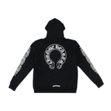 Chrome Hearts Horseshoe Floral Cross Sleeve Zip Up Hoodie Black/White