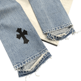 Chrome Hearts Leather Cross Patch Denim Jeans Light Blue Wash W26